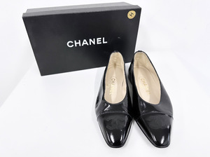 100円～◆CHANEL シャネル 37 (23.5~24cm) パンプス ローヒール ココマーク チャンキーヒール