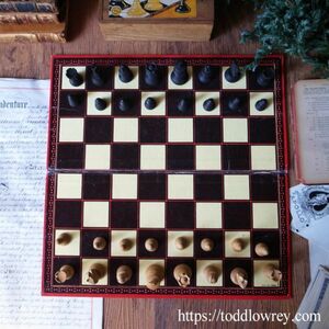 【チェスの本質とは何か】イギリス アンティーク チェスセット 木製 駒 箱付 ボード付 ◆◆Antique Staunton Chessmen & Folding Board◆