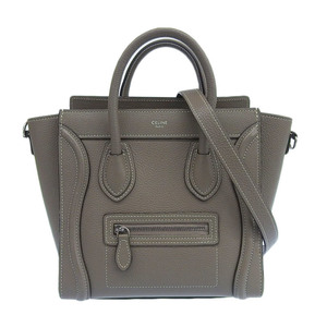 セリーヌ CELINE ラゲージ ナノショッパー 2WAYバッグ ハンドバッグ ショルダーバッグ レザー グレージュ 中古 新入荷 OB1578