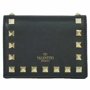 本物 ヴァレンティノ ガラヴァーニ VALENTINO GARAVANI ロックスタッズ 折財布 コンパクトウォレット レザー ブラック