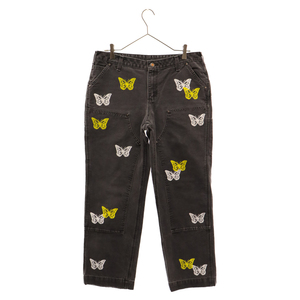 アバウトドリームズ Butterfly Double Knee Pants バタフライペインタープリント ダブルニーデニムパンツ ブラック