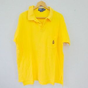 90s ヴィンテージ アメリカ古着 POLO Ralph Lauren ポロ ラルフローレン メンズXL 黄色◆鹿の子 半袖 ポロシャツ トップス ロゴ/A1 516-5