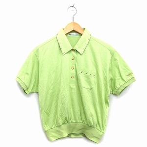 PARIS ポロシャツ 半袖 綿混 装飾 刺繍 ロゴ リブ L イエローグリーン 黄緑 /HT17