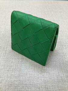 A【2D121】BOTIEGAVENETA ボッテガ・ヴェネタ コインケース イントレチャート 小銭入れ グリーン 小物 二つ折り 財布