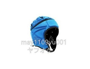 メンズ 大人 ジュニア ヘッド ギア ソフトパッドラグビーヘッドガードスポーツパンチング緩衝ホール保護用ヘルメットフット ブルー