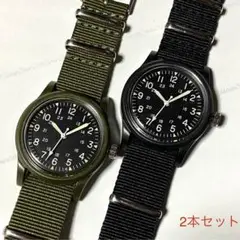 2本セット腕時計◇ミリタリーウォッチ型、ブラック&オリーブドラブ色uD4