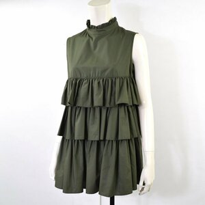 1265-24B0141★ダブルスタンダードクロージング 美品★ノースリーブフリルブラウス 38 カーキ系 DOUBLE STANDARD CLOTHING 定価20900円