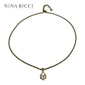 NINARICCI ニナリッチ ドロップ型 ラインストーン ネックレス ゴールドカラー レディース アクセサリー