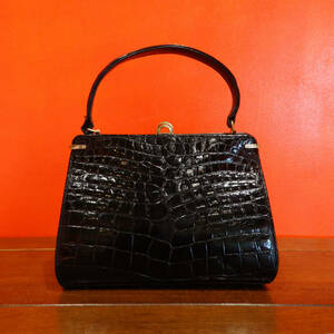 ★60s USA「Lesco」Vintage black crocodile handbag