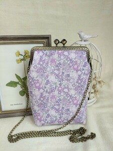 リバティ プリント*大きめがま口スマホポシェット*ミシェル*ハンドメイド