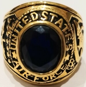 (SM1786) UNITED STATES AIRFORCE エアフォース カレッジリング 指輪 ヴィンテージ アクセサリー USA製 青石 ゴールド メンズ 重厚 無骨