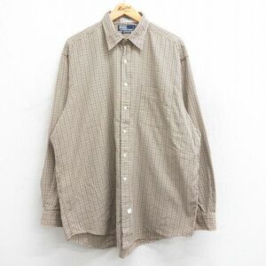 XL/古着 ラルフローレン 長袖 ブランド シャツ メンズ 90s 大きいサイズ ロング丈 コットン ベージュ他 カーキ チェック 24jan06 中古 トッ