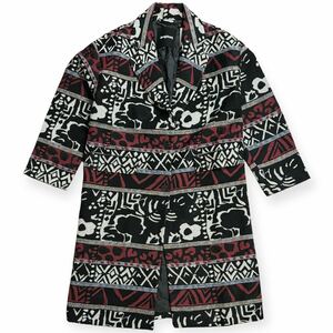 定価¥39.900 タグ付 美品 Desigual 22AW エスニックロングコート 総柄 Sサイズ ブラック