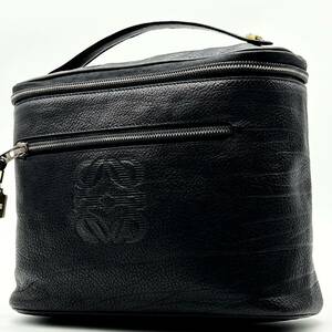 ●高級●LOEWE ロエベ バニティ コスメポーチ ハンドバッグ ミニバッグ アナグラム ゴールド金具 本革 レザー レディース 黒 ブラック