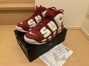 美品 NIKE SUPREME AIR MORE UPTEMPO VARSITY RED/WHITE 17SS シュプリーム モアアップテンポ 赤白 レッド US10 28cm 国内正規品 黒タグ