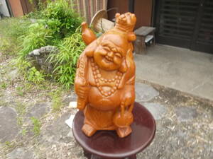 【TS40521】木彫り　七福神　布袋様　縁起物　置物　和風　骨董品　仏教美術　笑顔　ご利益　金運　高さ54cm 重さ9kg