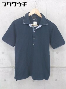 ◇ THE SHOP TK MIXPICE ダブルカラー ギンガムチェック 半袖 ポロシャツ サイズM ネイビー メンズ