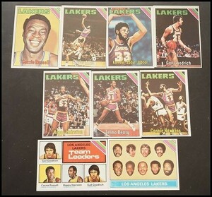 1975-76 Topps LAKERS 9枚 abdul jabbar #34/#52/#90/#110/#179/#177/#195/#125/#212 basketball トップス バスケットボール カード 280a