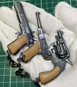 昭和レトロ　ミニチュアピストル　3個セット　handmade holster 未発火　①コルトガバメントTYPE②ルガーp-08TYPE③コルトディテクティブ