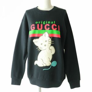 未使用△正規品 2020年 GUCCI グッチ 617964 キャット刺繍 ロゴ入り クルーネック トレーナー オーバーサイズ レディース ブラック XS 伊製