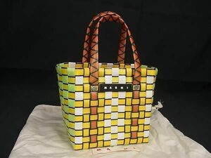 ■新品同様■ MARNI マルニ マイクロバスケット ポリプロピレン かごバッグ ハンドバッグ トート イエロー系×マルチカラー AV0960