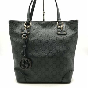 1円 良品 GUCCI グッチ トート ハンド バッグ インターロッキングG グッチシマ レザー ブラック a2378