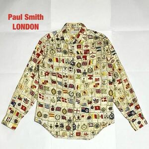 【人気】Paul Smith LONDON　ポールスミス　総柄シャツ　万国旗　エンブレム　ユニセックス　ヨーロッパ　マルチカラー　個性的　90s