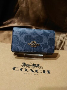 【1スタ】C-464 新品未使用 COACH ファイブ リング キー ケース シグネチャー キャンバス 並行輸入品