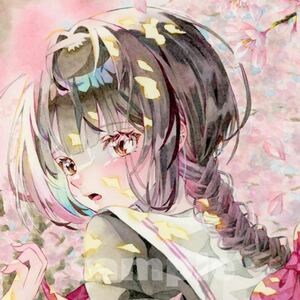 ＊手描きイラストオリジナル 透明水彩 アナログ原画SM『さようならなんて言わないで』桜