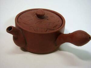 急須■朱泥 紅葉柄 古い急須 横手 茶瓶 茶器 古美術 お茶道具■