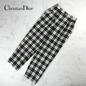 美品 Christian Dior クリスチャンディオール チェック柄 ウール100% テーパードパンツ ボトムス レディース 白黒 サイズM*MC257