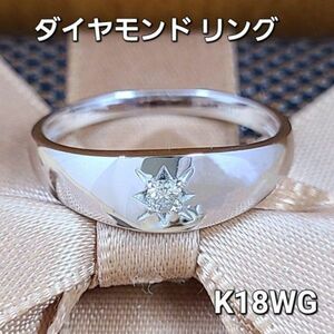 【鑑別書付】五光留め スター輝く！ 天然 ダイヤモンド K18 WG ホワイトゴールド 甲丸 リング 指輪 18金 4月誕生石