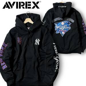 新品 AVIREX × MLB アヴィレックス 定価1.5万 刺繍×ワッペン スウェット パーカー プルオーバー 3231011 M ヤンキース×メッツ ◆B3069