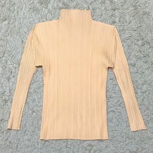 2154 極美品希少色● PLEATS PLEASE プリーツプリーズ イッセイミヤケ ハイネック トップス 長袖 オレンジレディース シャツ カットソー 