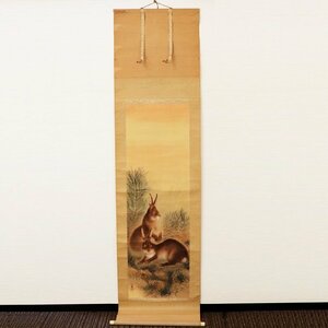 峻堂・夫婦兎・うさぎ・掛軸・日本画・No.200123-16・梱包サイズ80