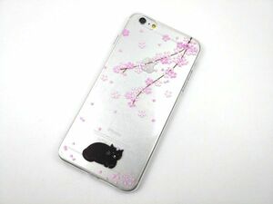 iPhone 6 Plus/6s Plus サクラ+黒猫 クリアケース ソフトカバー 桜 ネコ TPU 透明