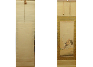 斉藤鳳葉 布袋童子 日本画　鳳葉　鳳斎　布袋　掛け軸　掛軸　　紙に彩色　Japanese　hanging scroll