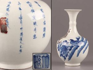 中国古玩 唐物 染付 辰砂 花瓶 在印 時代物 極上品 初だし品 C5711