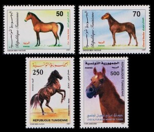 Dα104y1-4t　チュニジア1997年　馬・動物・4枚完　MNH/A