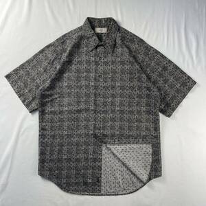 Vintage MURANO リネン55% コットン45% エスニック 民族 幾何学模様 ブロック 総柄 デザインシャツ 