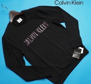 新品正規品 Calvin Klein カルバンクライン 春先最旬 ストレッチコットン スウェット トレーナー US:S JP:M 黒(W11) NM1960 ラスト