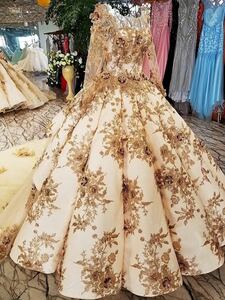 王道高品質皇女カラードレスお色直しアクセサリーセット結婚式 挙式 花嫁衣装 本格 貸衣装よりお得 ロング袖丈 ゴールド 高級ウエディング