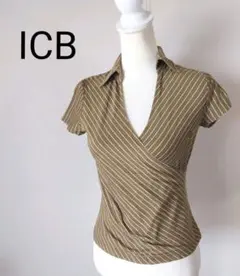 ICB　ストレッチ　スキッパーカシュクールトップス　ななめストライプ