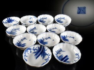 【雲】某コレクター買取品 古伊万里 染付草花絵付小皿 16客 直径15cm 古美術品(旧家蔵出)CA9095 CTDjhg