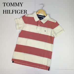 Tommy Hilfiger トミーヒルフィガー ポロシャツ 半袖 S ボーダー コットン100 綿 スリムフィット 夏 メンズ 春 レッド 白 ストライプ 総柄 