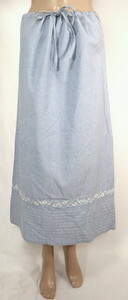 ＊訳あり新品 ロング丈 セミタイト スカート 刺繍 サイズ(F)(W85)ライトブルーLSK1156