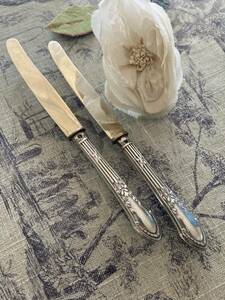フランス　アンティーク　ルイ16世　デザイン　デザートナイフ　2本セット　リボン　アカンサス　リュバン