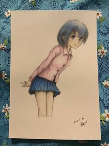 手書きイラスト　ラブレター② ★鉛筆　色鉛筆　ボールペン　★画用紙　★サイズ16.5×11.5㎝　★新品