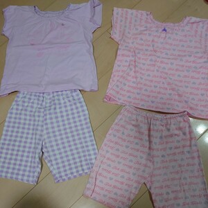 子供用パジャマ 夏用 綿100% 半袖 2セット 130 ピンク 紫 送料無料