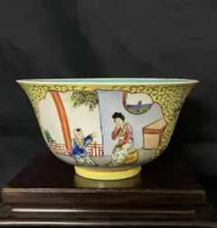 中国古美術　色鉢　五彩花卉文茶碗【乾龍年製】在銘　XG:2-22